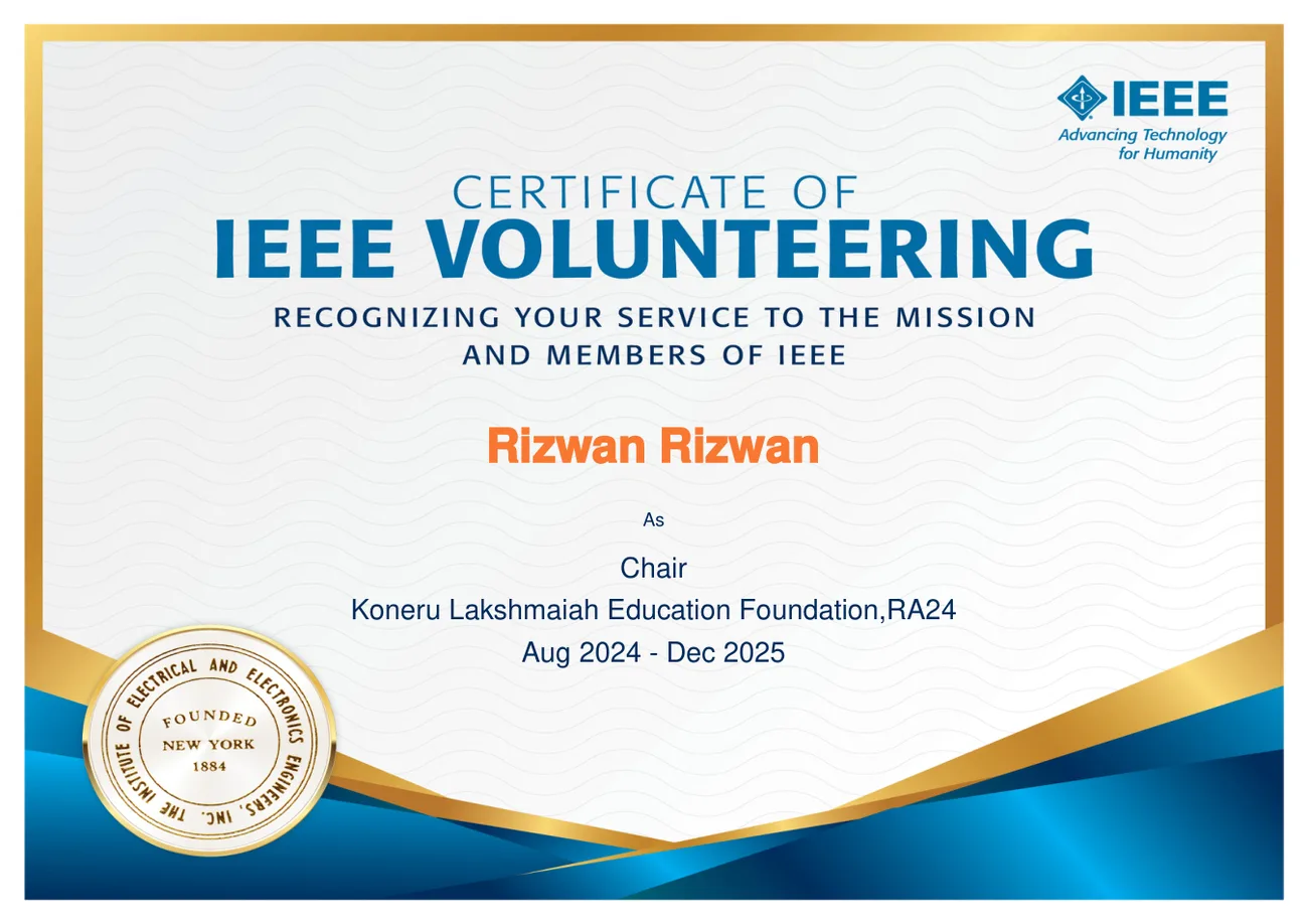 IEEE RAS Chair certificate