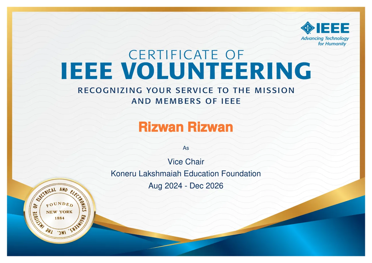 IEEE Student Branch Vice Chair certificate